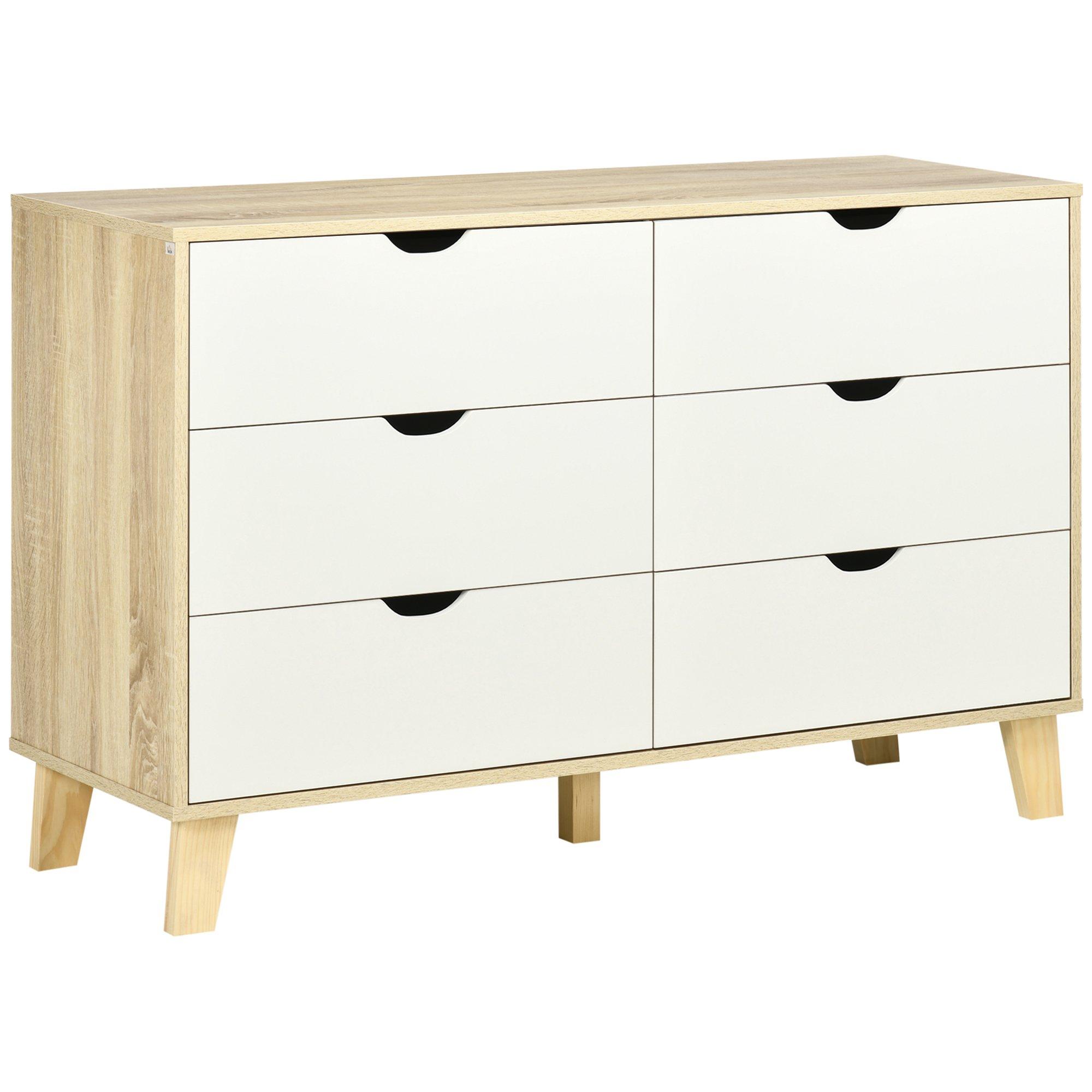 Chest of Drawers 6 Drawer Dresser Storage Cabinet White and Brown